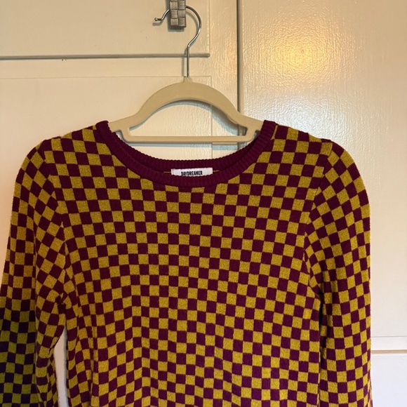 Daydreamer Fig Check Cropped Sweater Size Medium - Picture 3 of 11